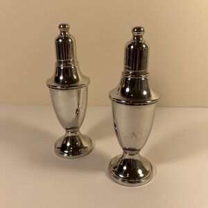 Vintage Pewter Salt and Pepper Shakers Weighted Glass Lined Silver Tone Web